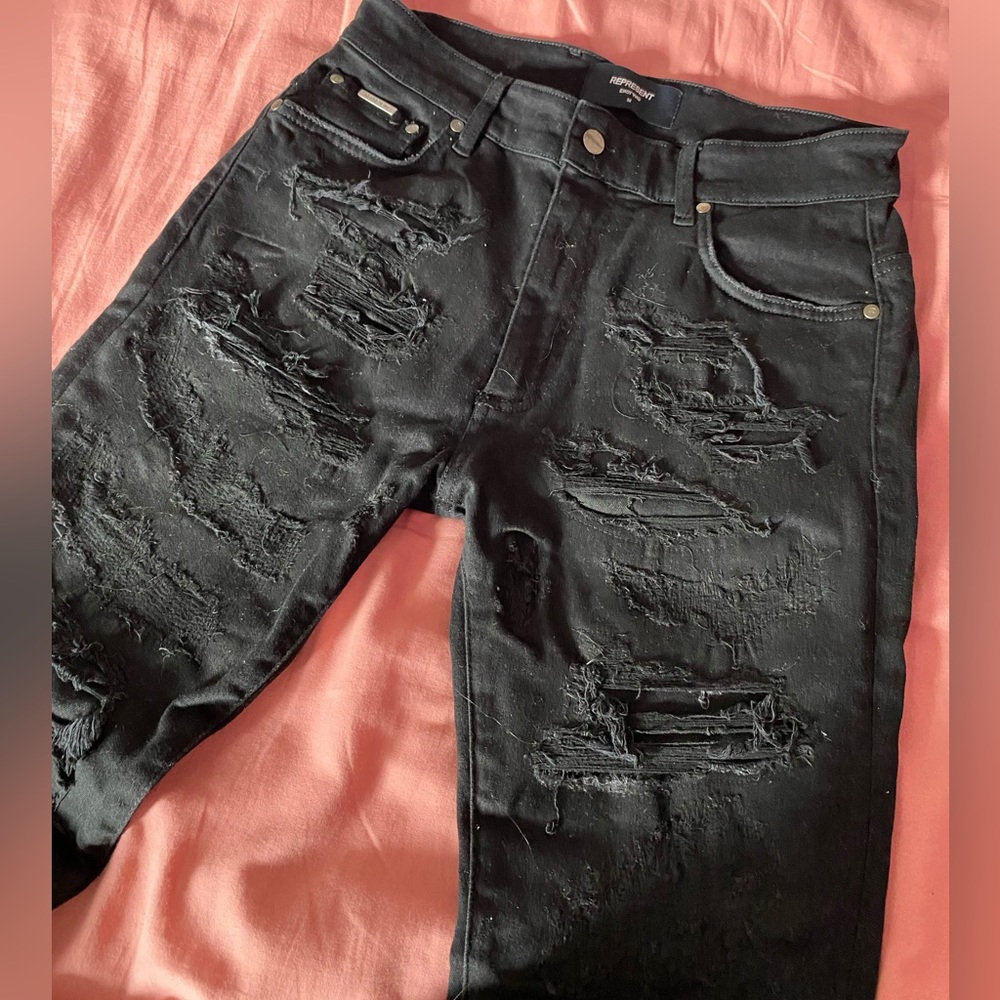 Mens Destroyed Deconstructed Represent Black Jeans - image 1